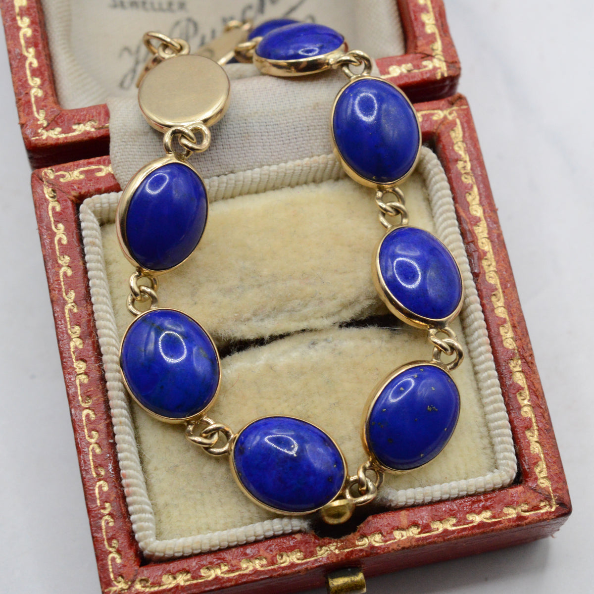 1990s 9ct Gold Lapis Lazuli Bracelet