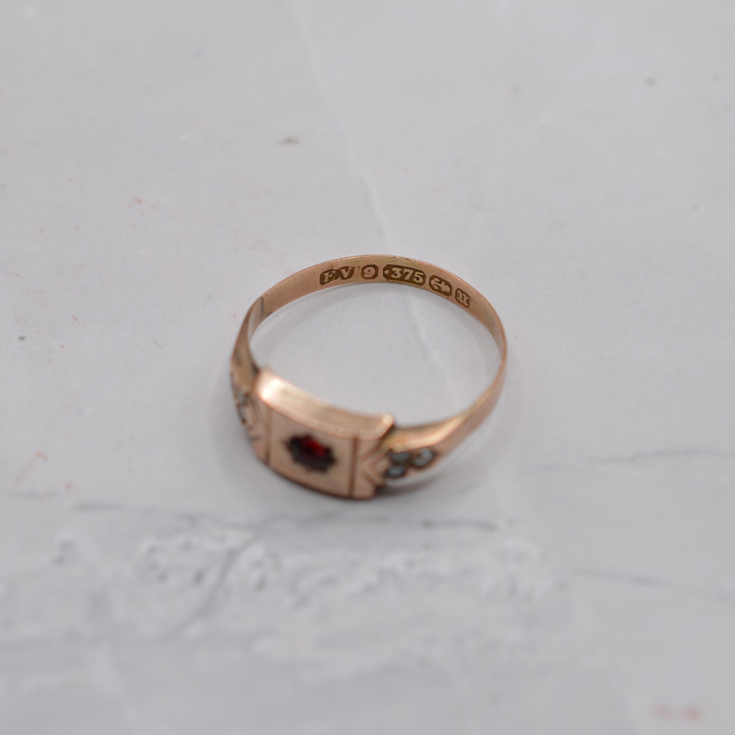 Antique 1894 Victorian 9ct Gold Pearl & Paste Ring
