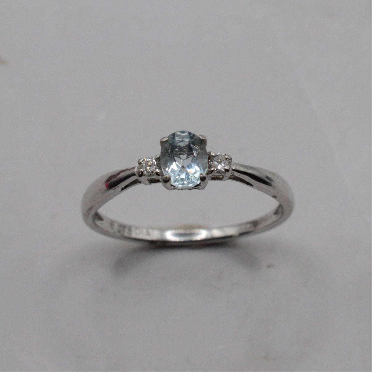 9ct White Gold Aquamarine & Diamond Trilogy Ring