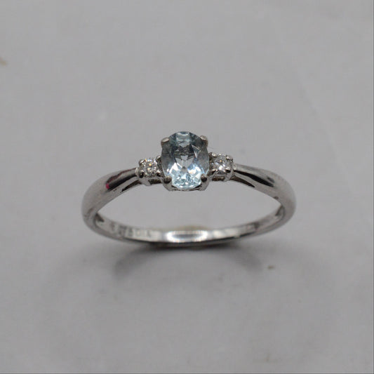 9ct White Gold Aquamarine & Diamond Trilogy Ring