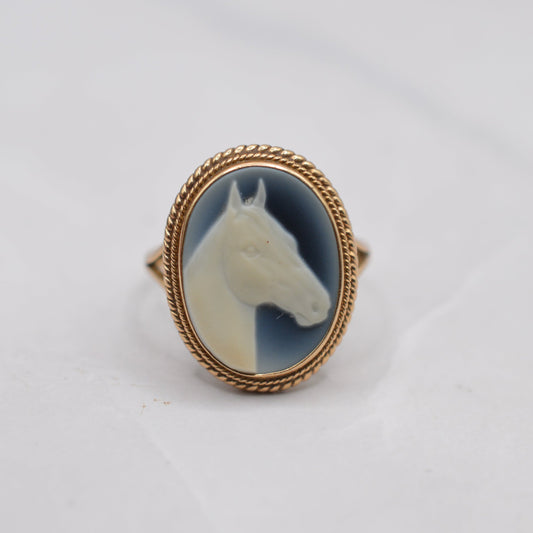 1980s 9ct Gold Horse Cameo Ring
