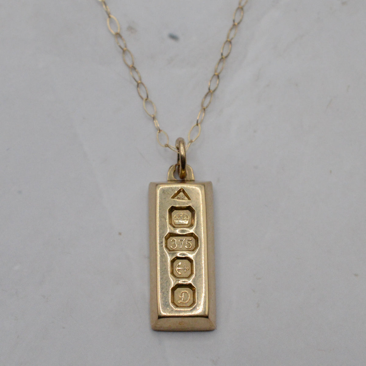 1970s Vintage 9ct Gold Ingot Pendant Necklace