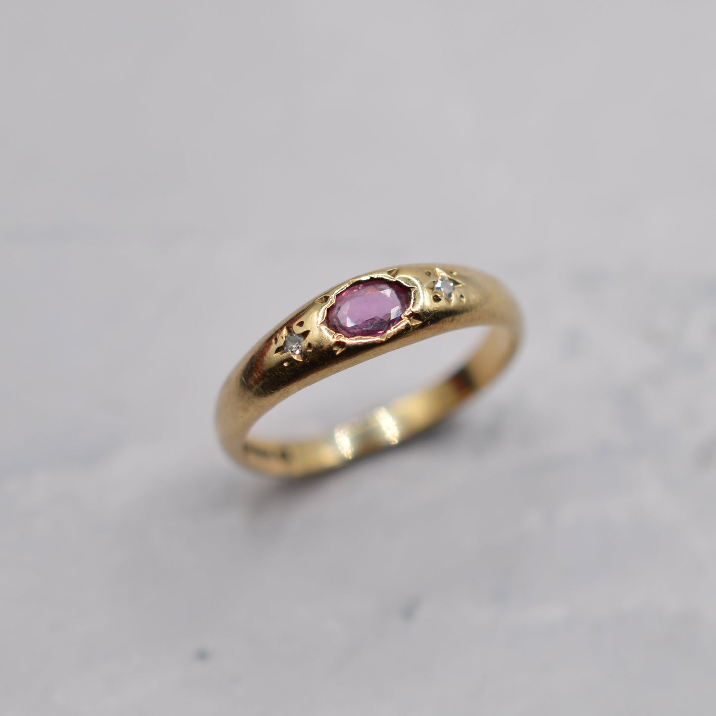 1980s 9ct Gold Ruby & Diamond Gypsy Trilogy Ring
