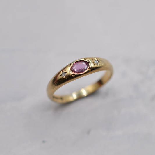 1980s 9ct Gold Ruby & Diamond Gypsy Trilogy Ring