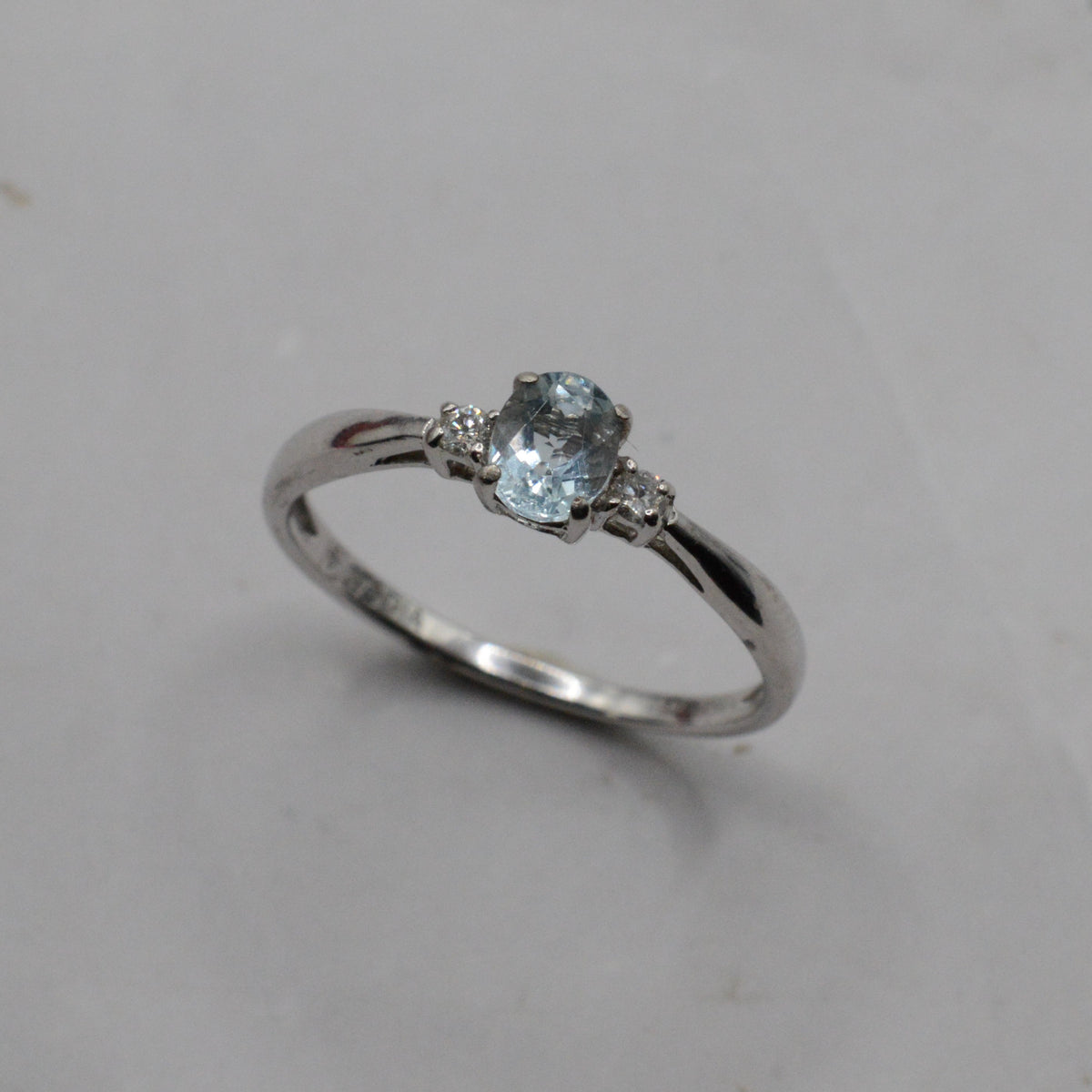9ct White Gold Aquamarine & Diamond Trilogy Ring