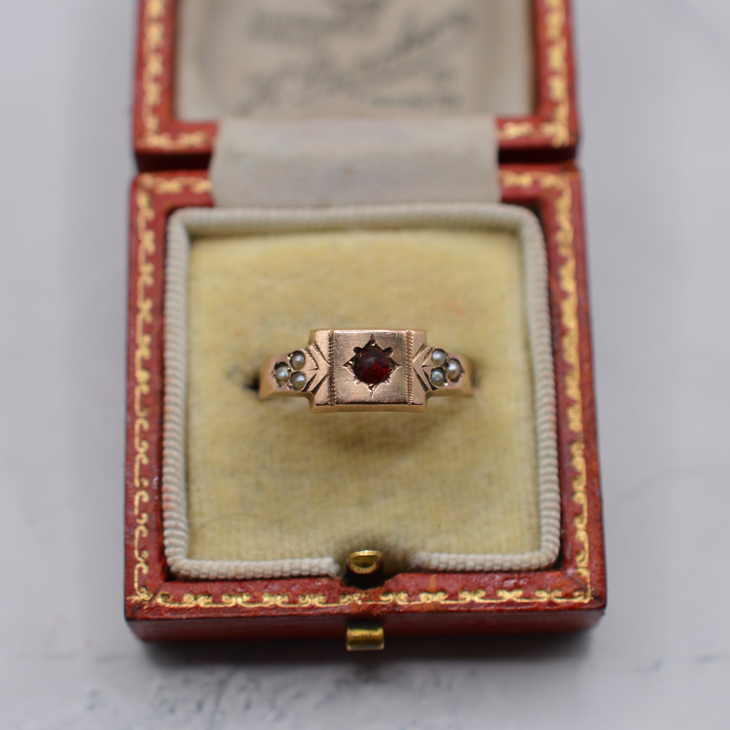 Antique 1894 Victorian 9ct Gold Pearl & Paste Ring