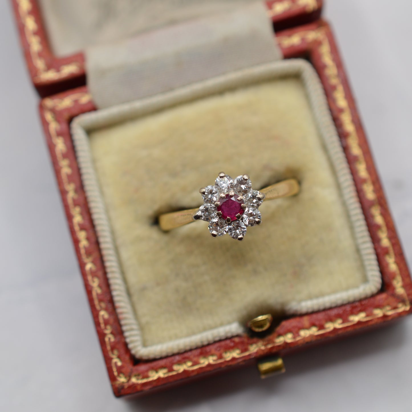 1980s 18ct Gold Ruby & Diamond Cluster Ring