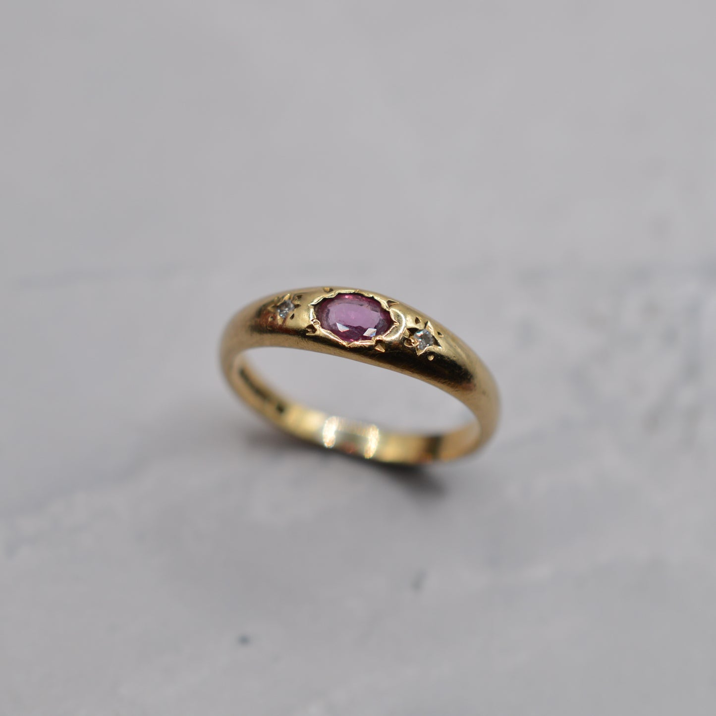 1980s 9ct Gold Ruby & Diamond Gypsy Trilogy Ring