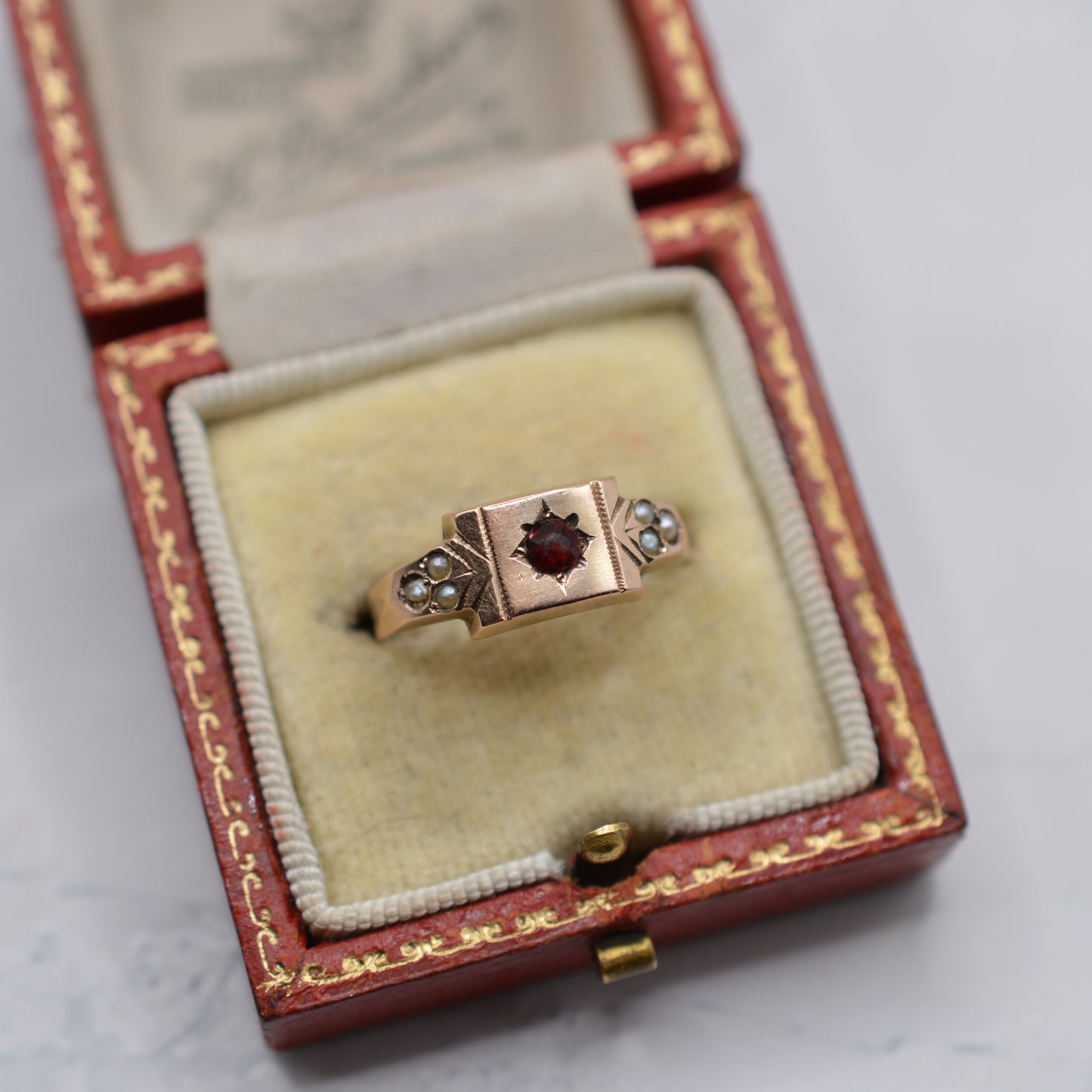 Antique 1894 Victorian 9ct Gold Pearl & Paste Ring