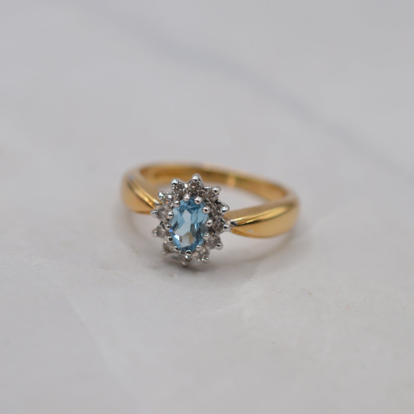 18ct Gold Aquamarine & Diamond Cluster Ring