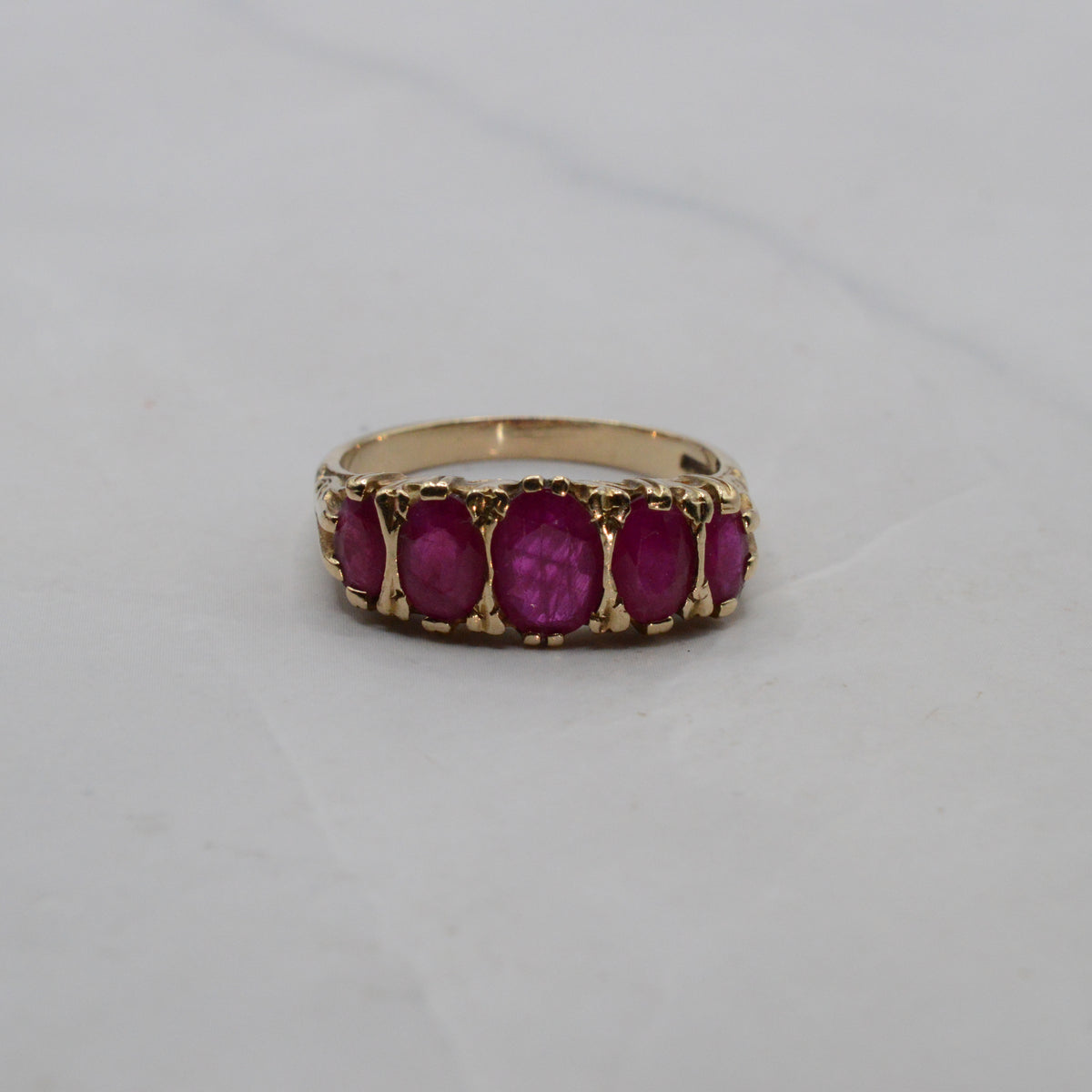 Chunky 9ct Gold Ruby Five-Stone Ring