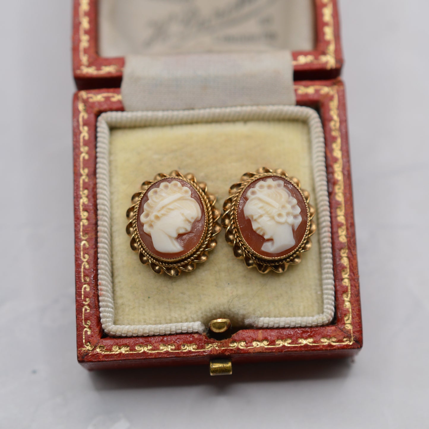Large 1970s Vintage 9ct Gold Cameo Stud Earrings