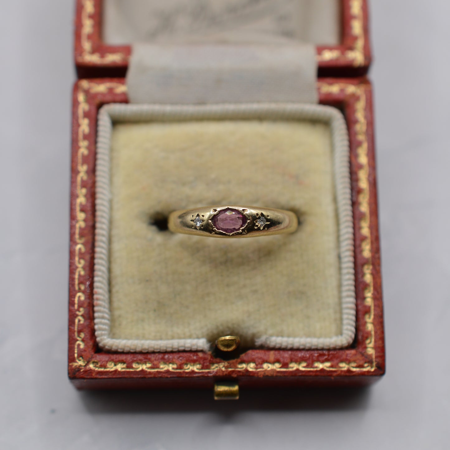 1980s 9ct Gold Ruby & Diamond Gypsy Trilogy Ring