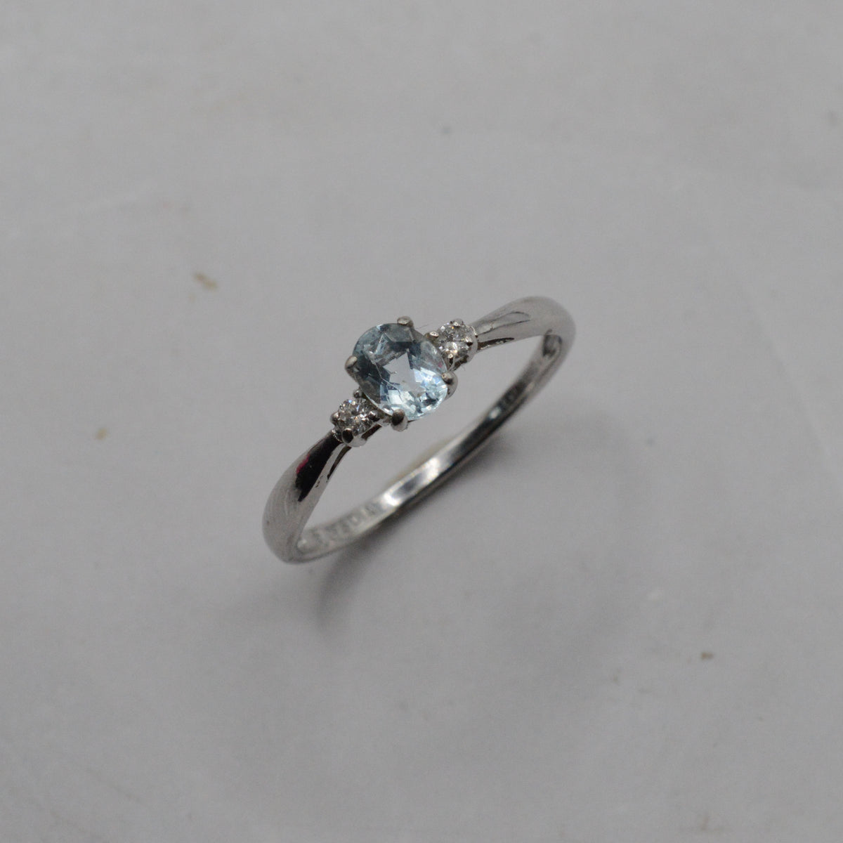 9ct White Gold Aquamarine & Diamond Trilogy Ring