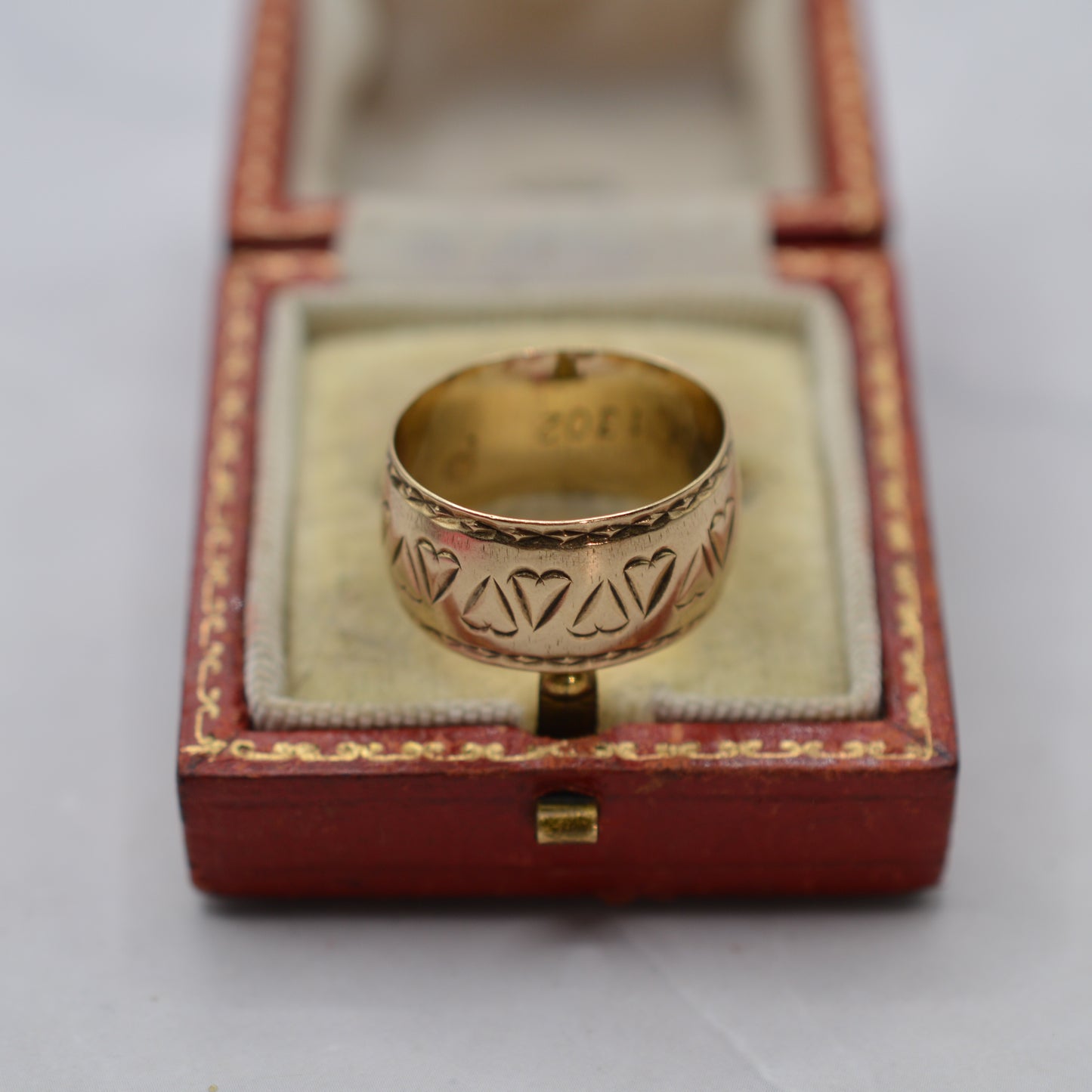Mega Chunky 1980s 9ct Gold Heart-Engraved Band Ring