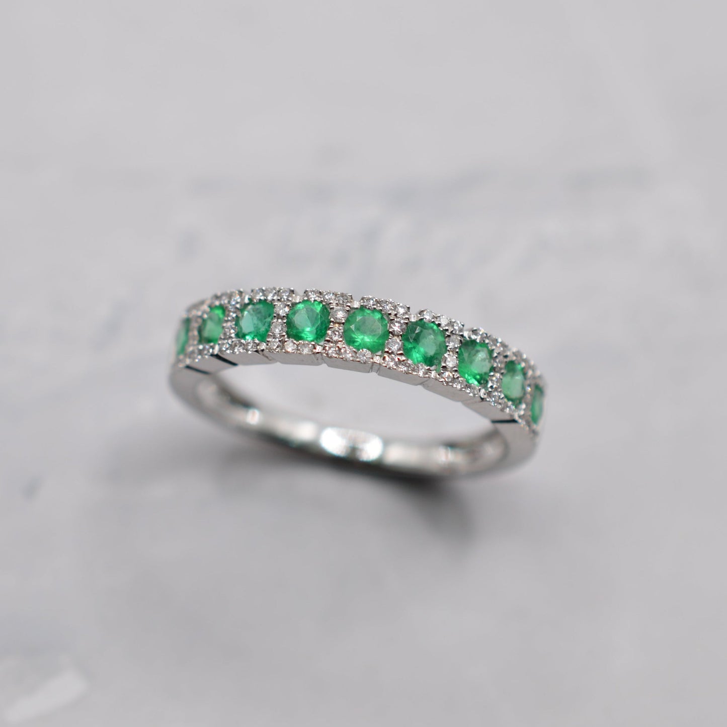 18ct Gold Emerald & Diamond Half-Eternity Ring