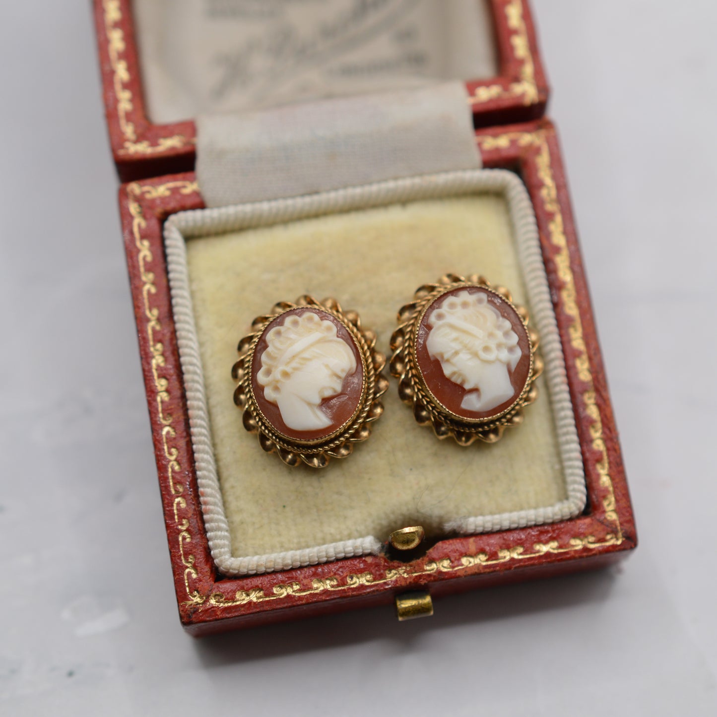 Large 1970s Vintage 9ct Gold Cameo Stud Earrings