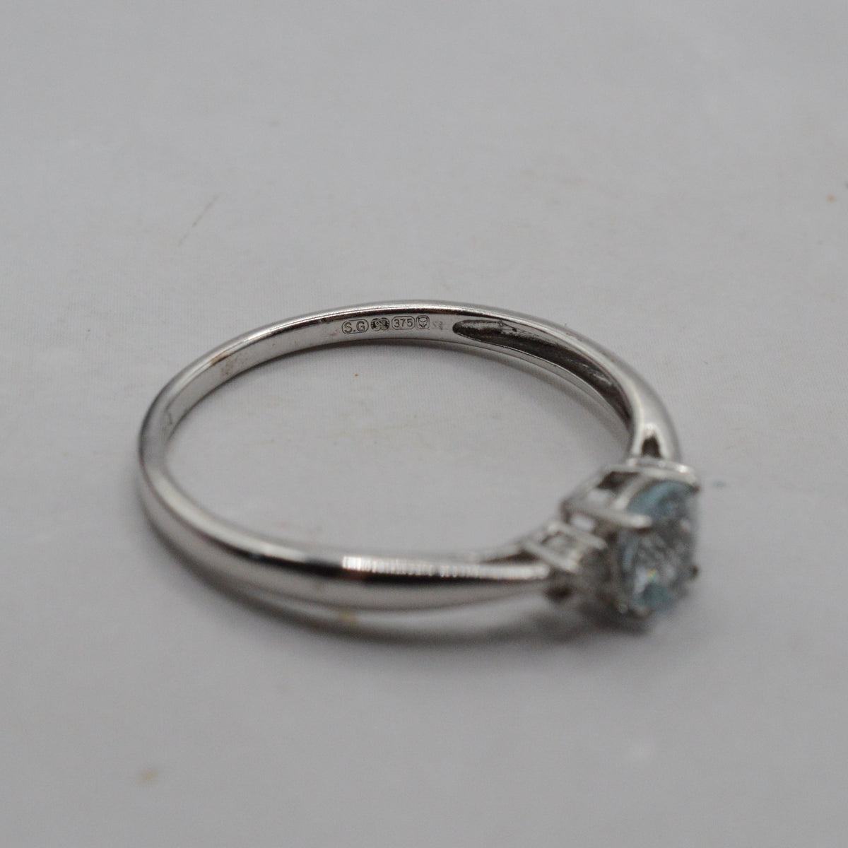 9ct White Gold Aquamarine & Diamond Trilogy Ring