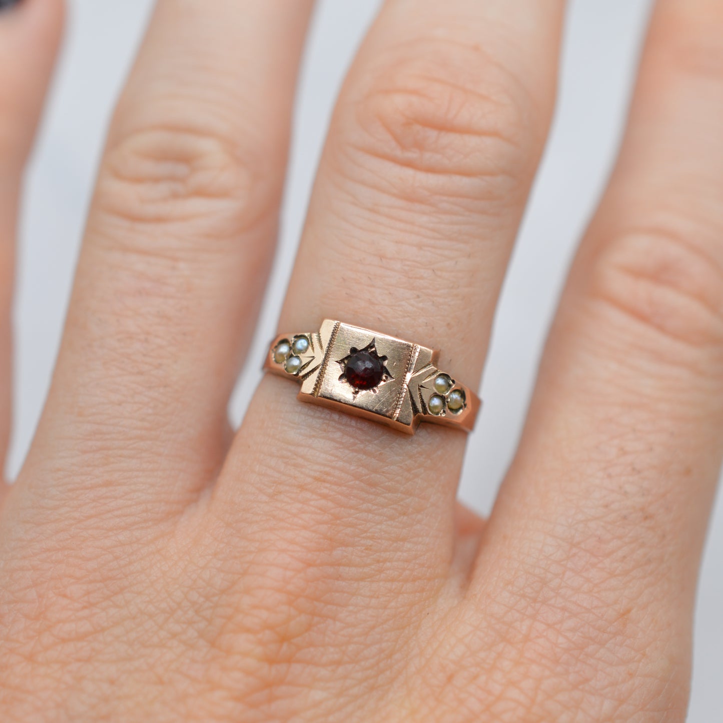 Antique 1894 Victorian 9ct Gold Pearl & Paste Ring