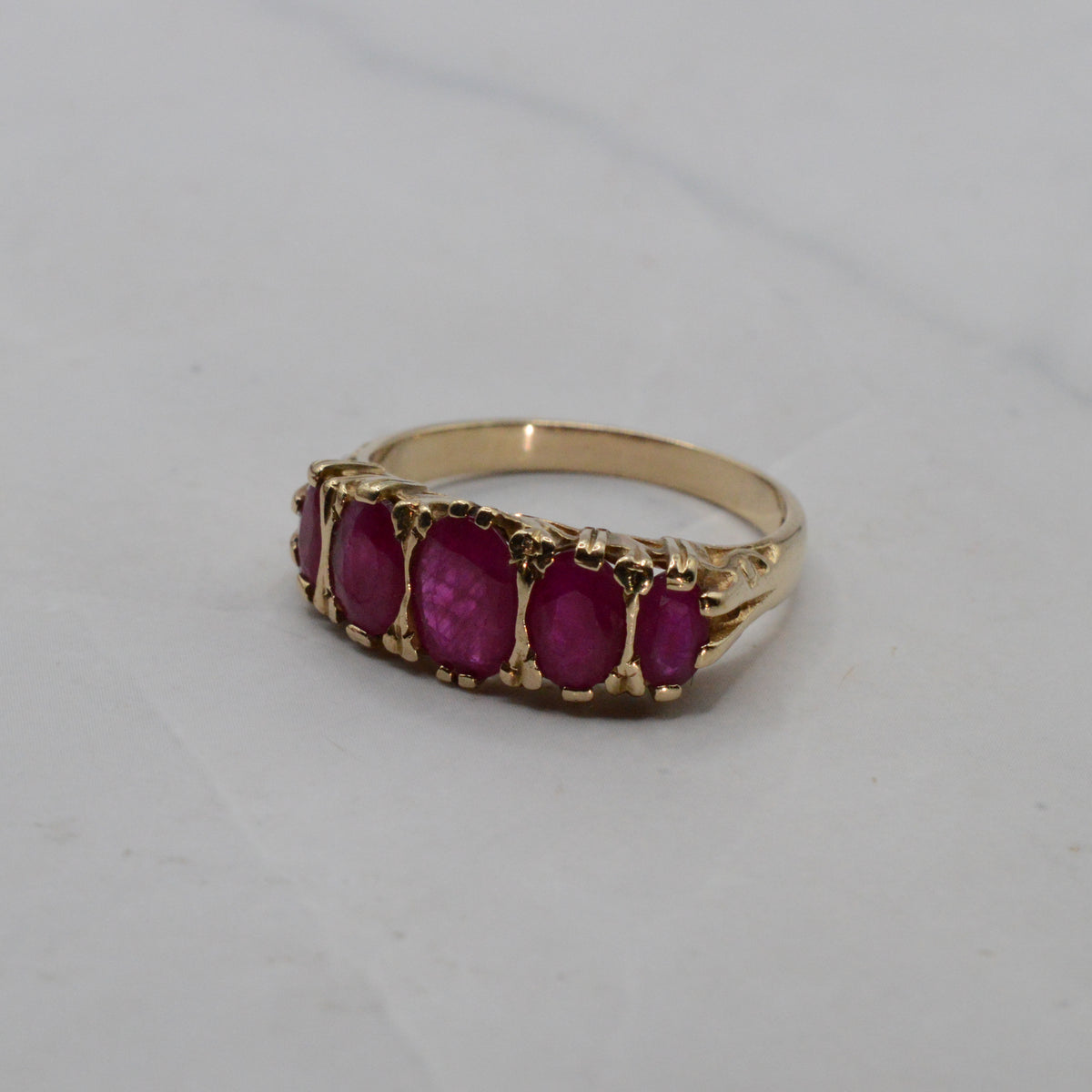 Chunky 9ct Gold Ruby Five-Stone Ring
