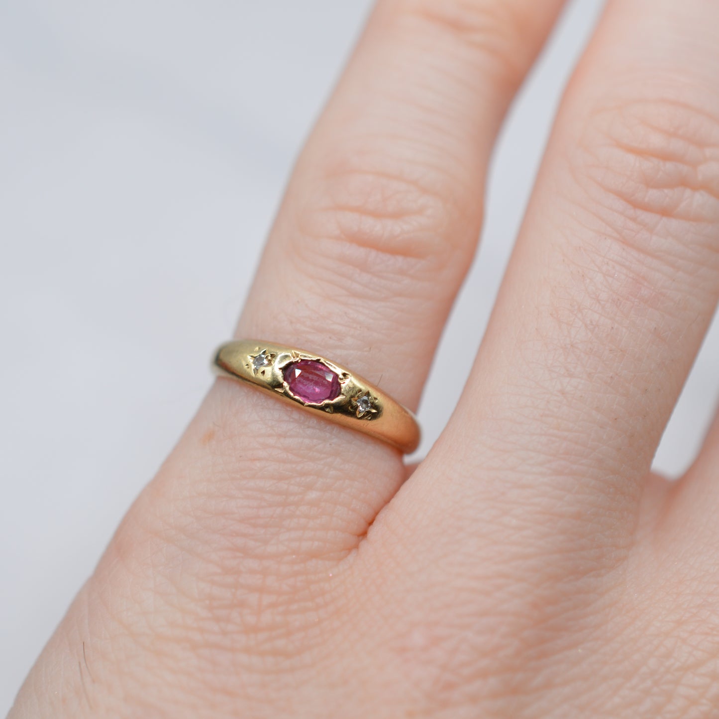 1980s 9ct Gold Ruby & Diamond Gypsy Trilogy Ring