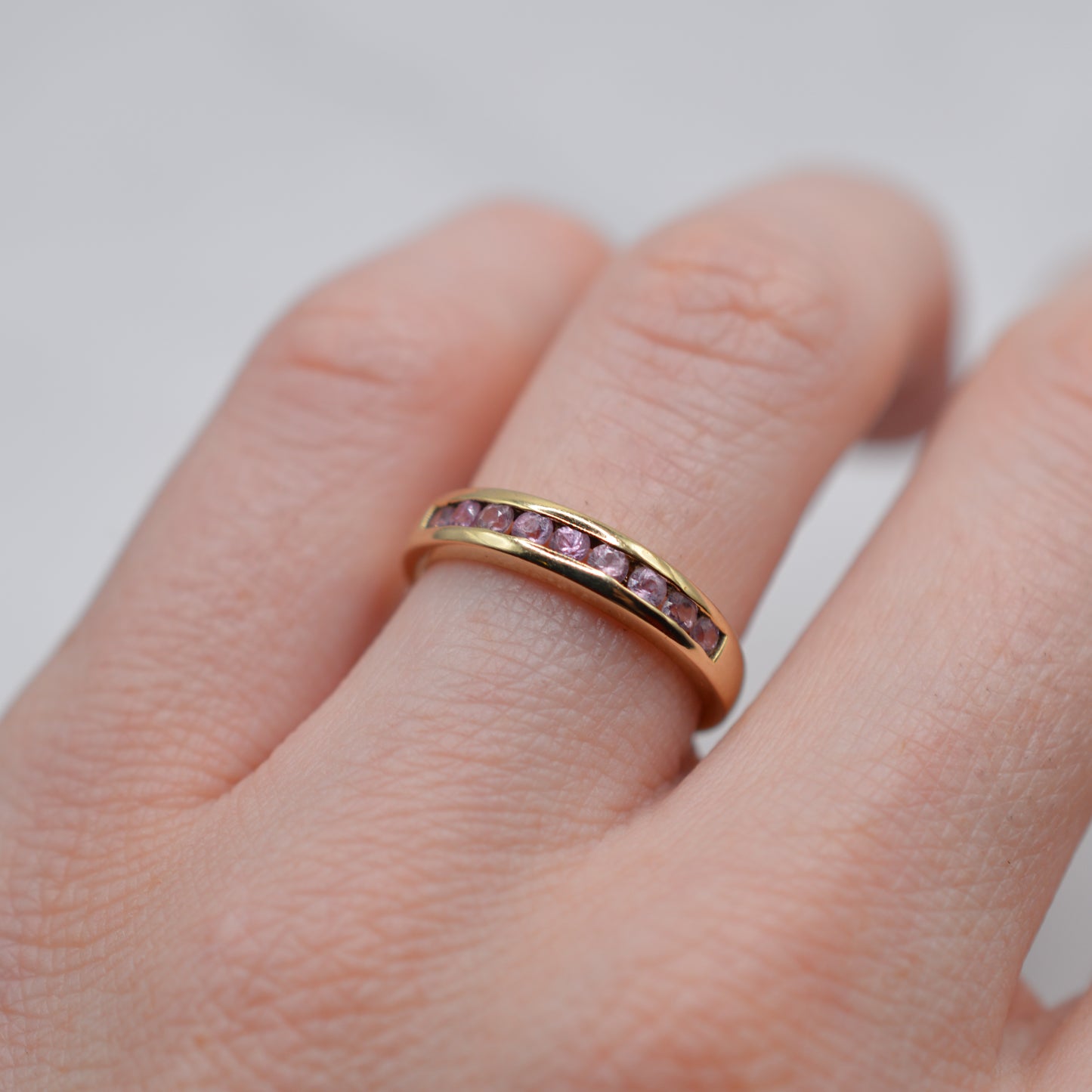 Y2K 9ct Gold Pink Sapphire Half-Eternity Ring