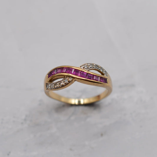 9ct Gold Ruby & Diamond Crossover Ring