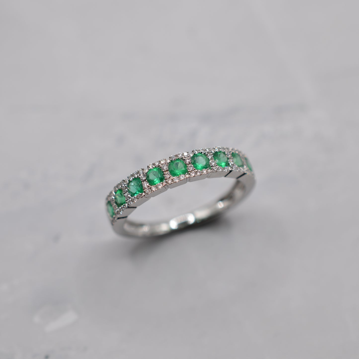 18ct Gold Emerald & Diamond Half-Eternity Ring