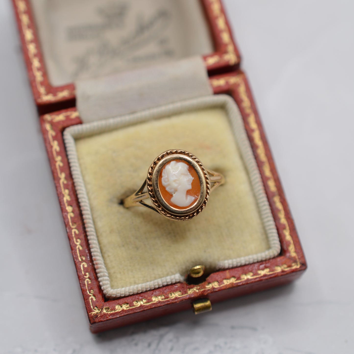 1980s Vintage 9ct Gold Cameo Ring with Rope-Twist Border