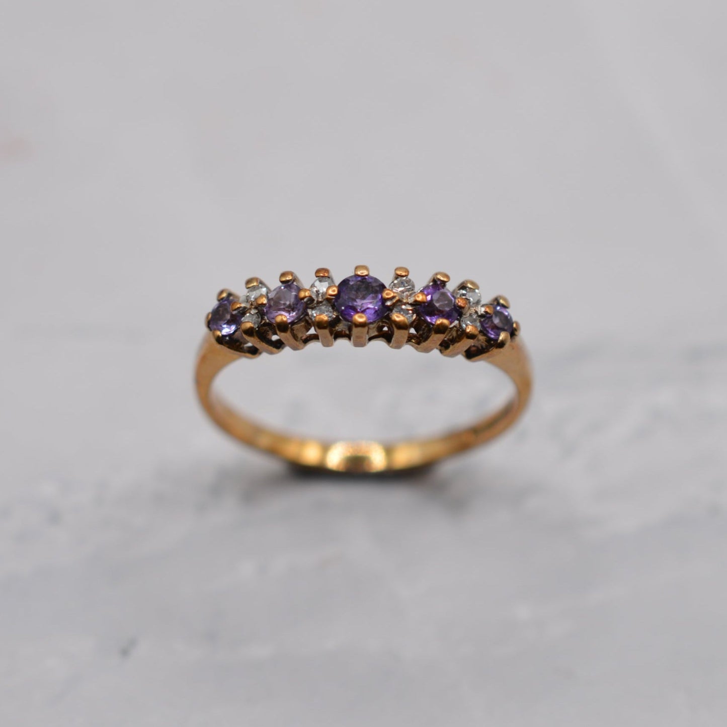 9ct Gold Amethyst & Diamond Half-Eternity Ring