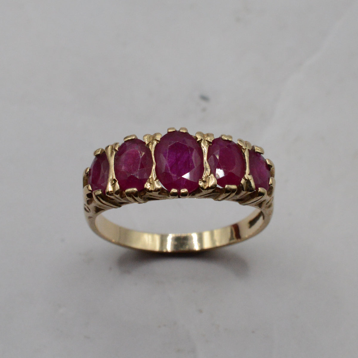Chunky 9ct Gold Ruby Five-Stone Ring