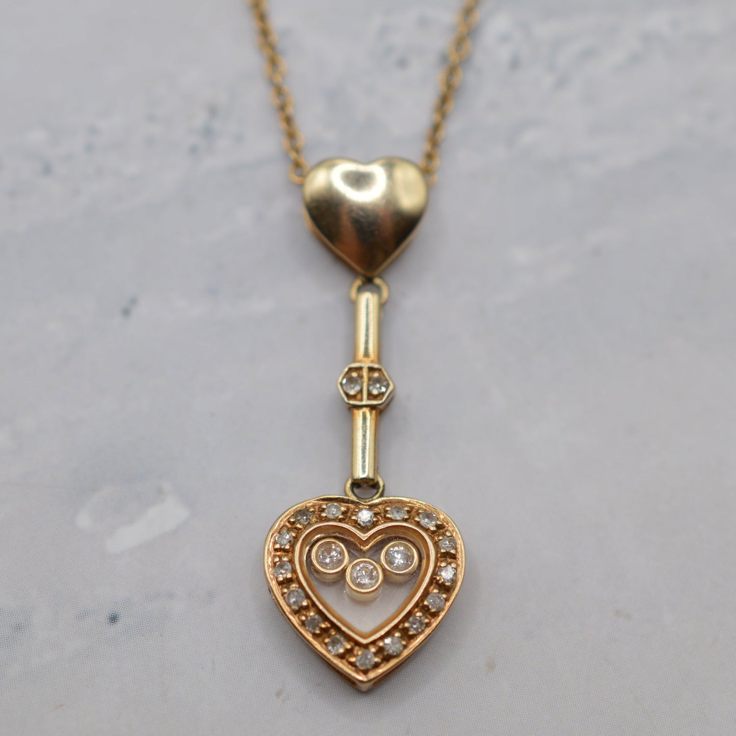 9ct Gold Floating Diamond Heart Pendant Necklace (17”)