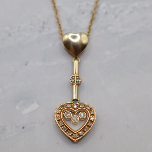 9ct Gold Floating Diamond Heart Pendant Necklace (17”)