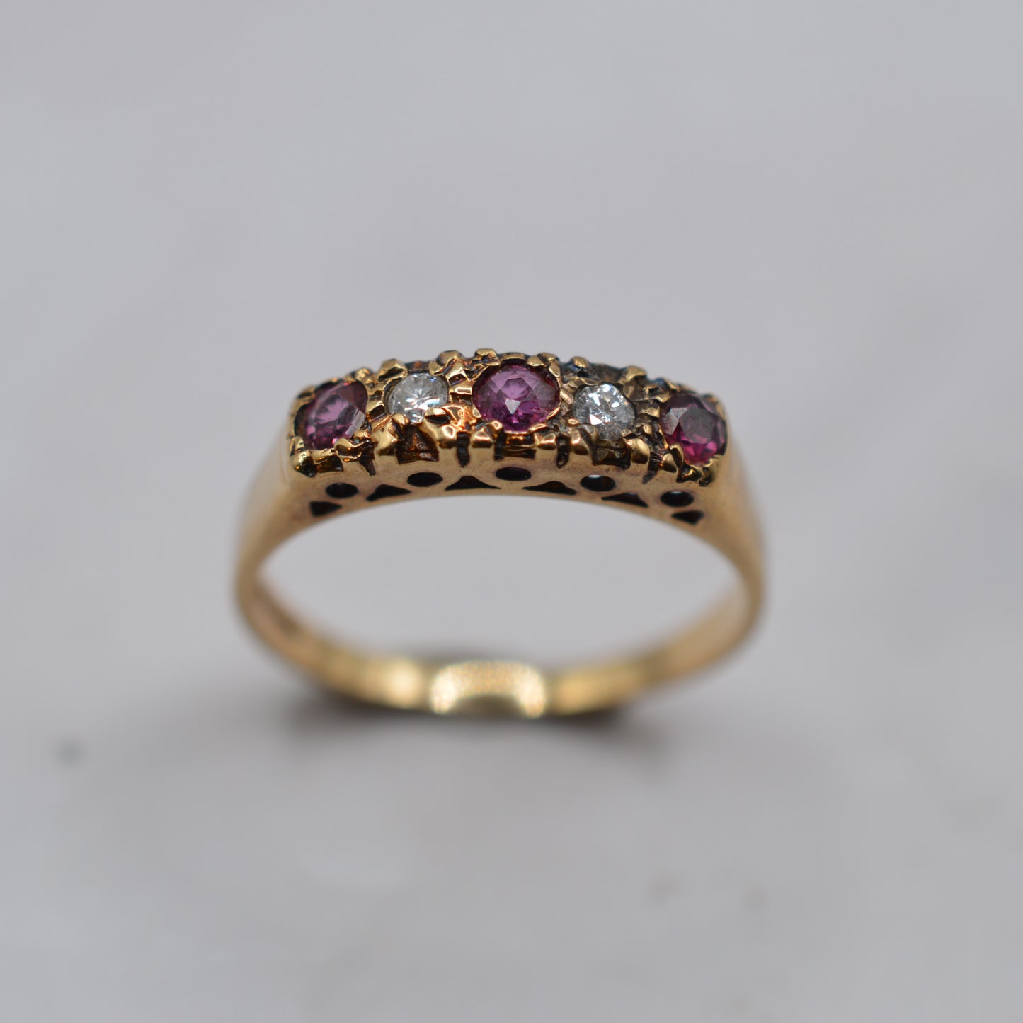 1980s Vintage 9ct Gold Ruby & Diamond Five-Stone Ring