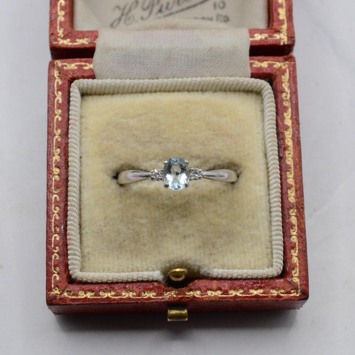 9ct White Gold Aquamarine & Diamond Trilogy Ring