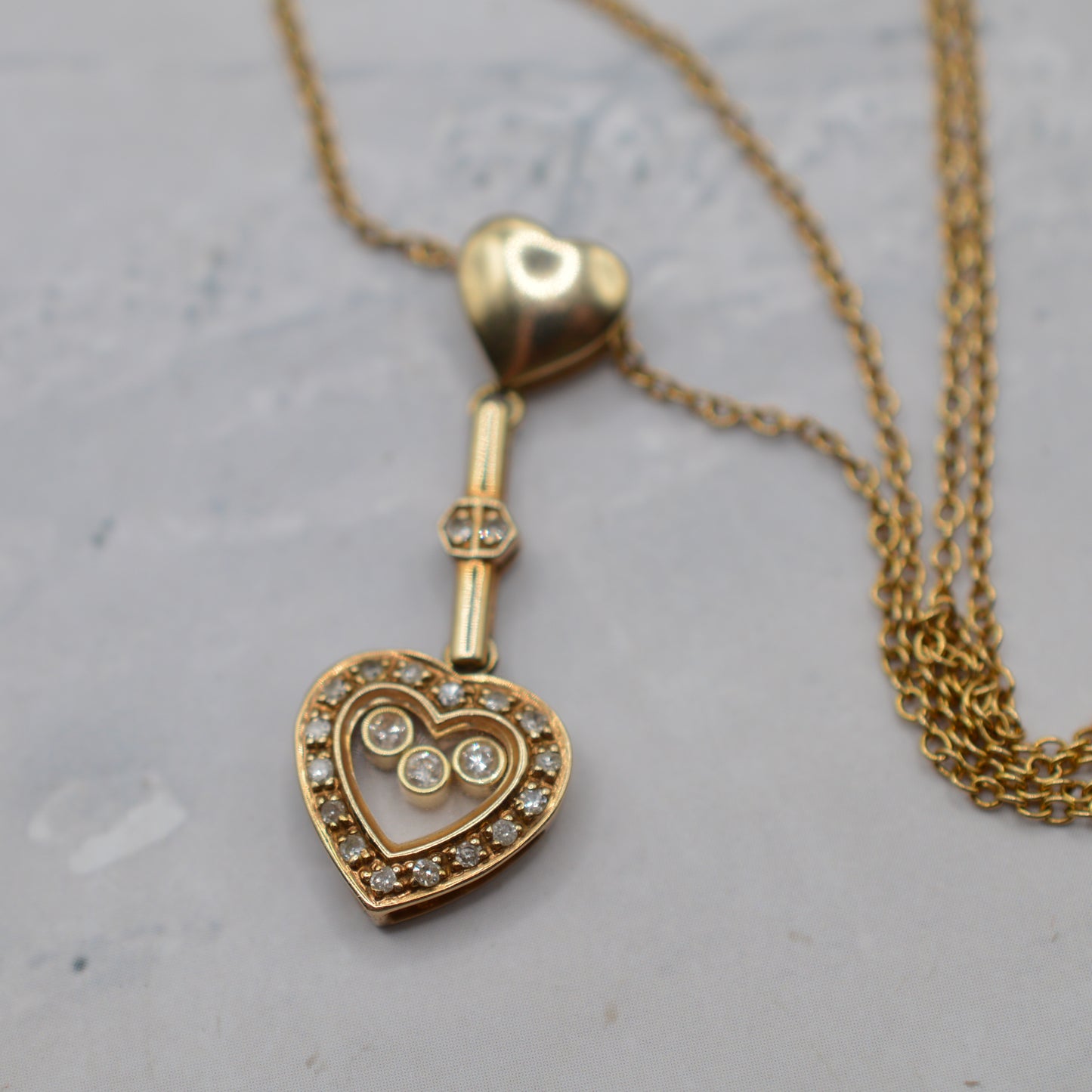 9ct Gold Floating Diamond Heart Pendant Necklace (17”)