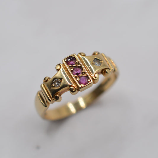 1980s 9ct Gold Ruby & Diamond Dress Ring