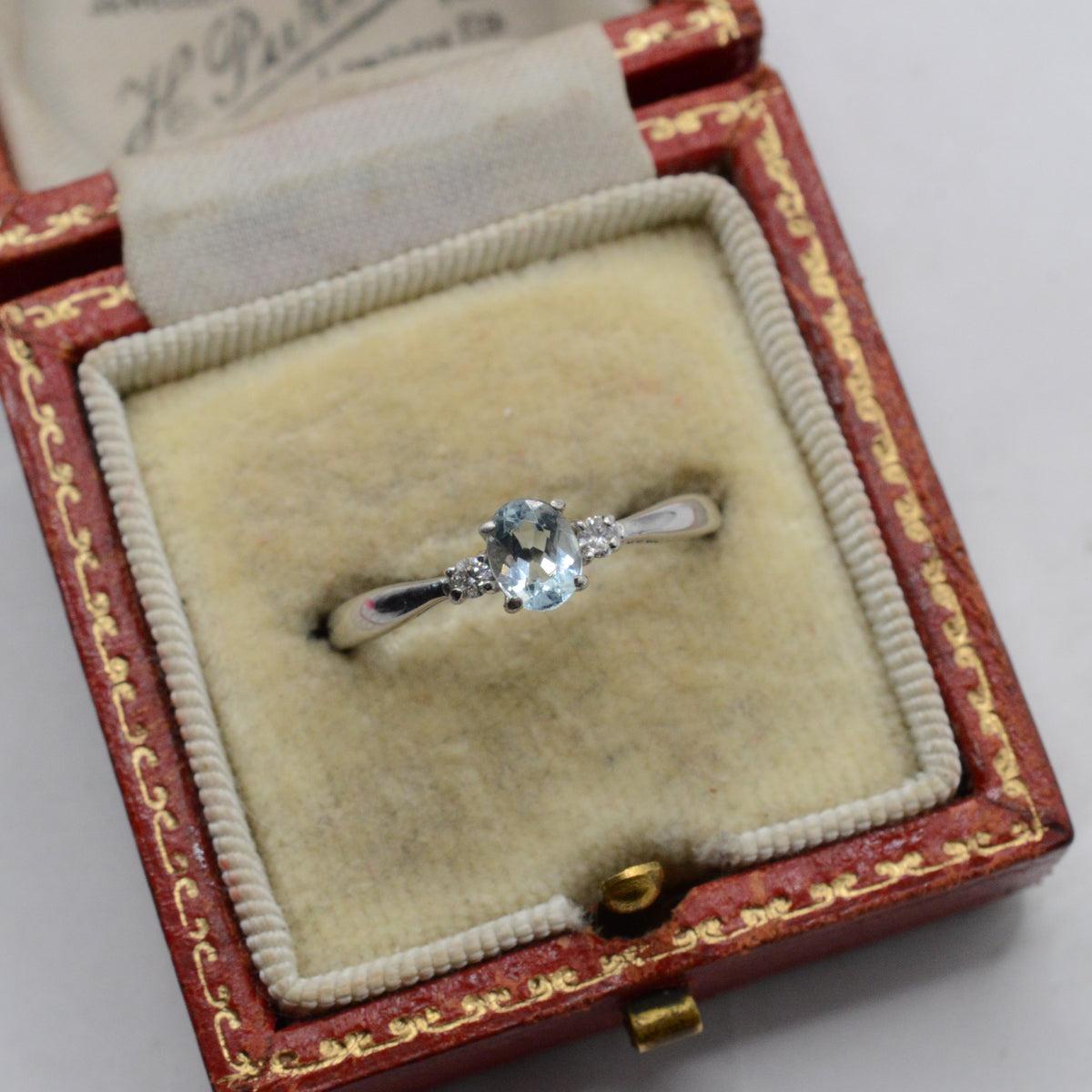 9ct White Gold Aquamarine & Diamond Trilogy Ring