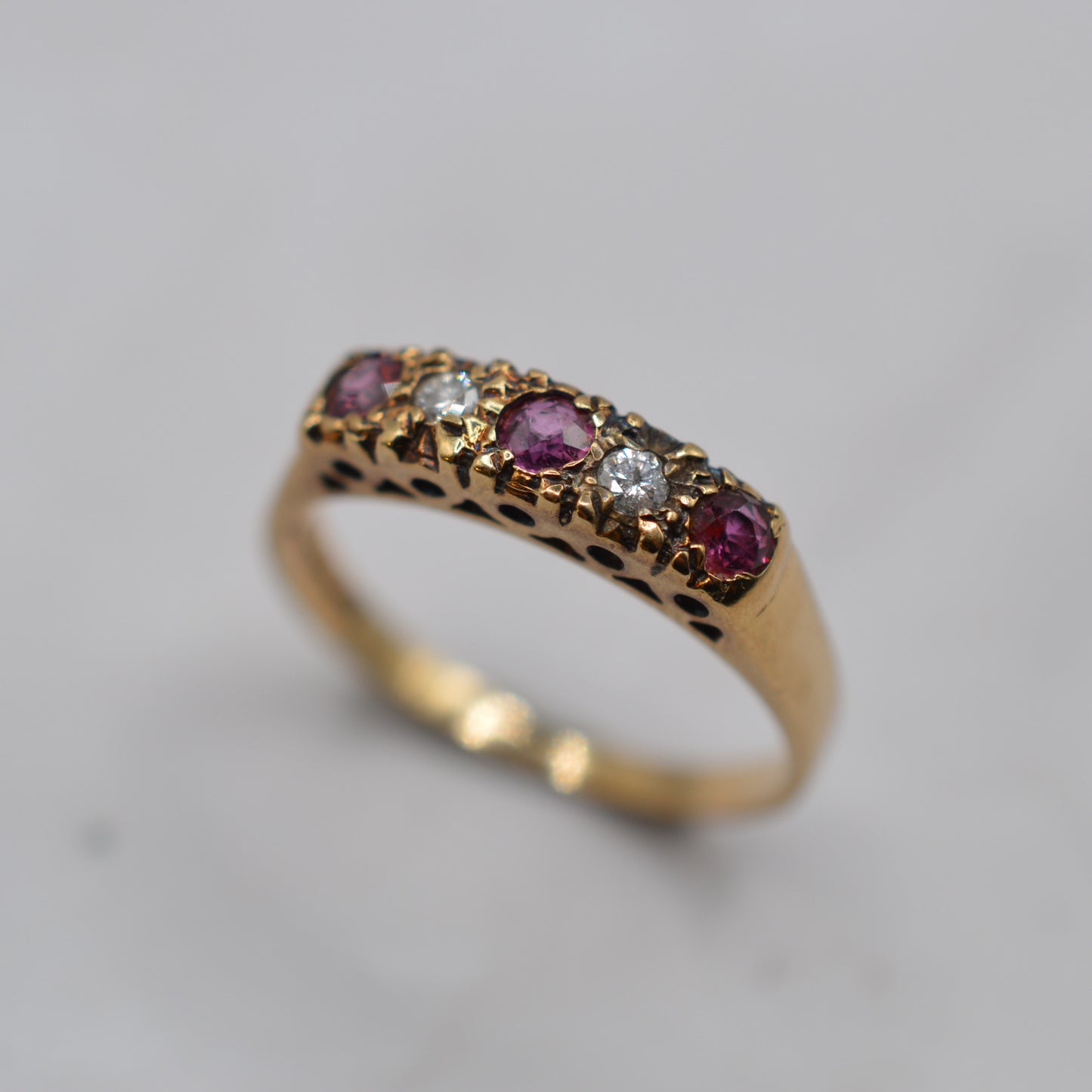 1980s Vintage 9ct Gold Ruby & Diamond Five-Stone Ring