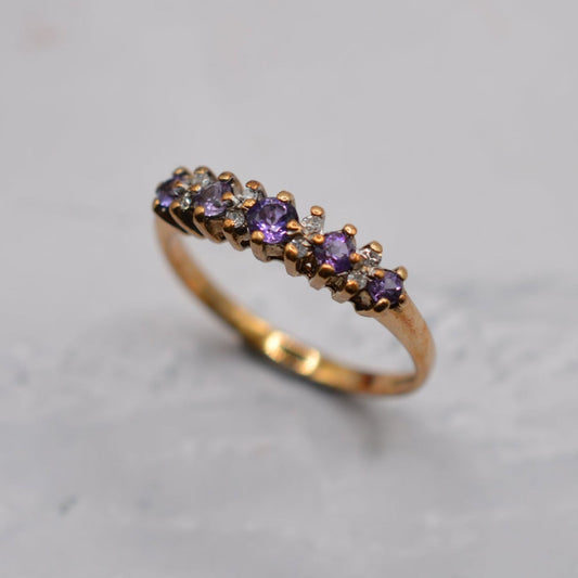9ct Gold Amethyst & Diamond Half-Eternity Ring