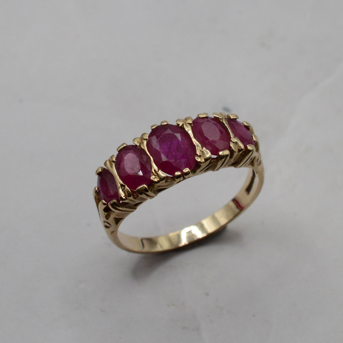 Chunky 9ct Gold Ruby Five-Stone Ring