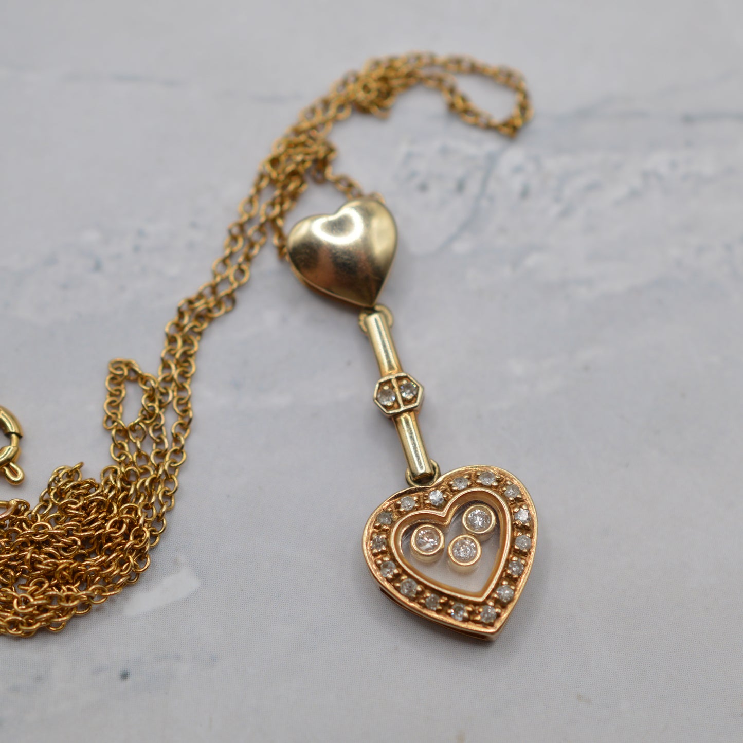 9ct Gold Floating Diamond Heart Pendant Necklace (17”)