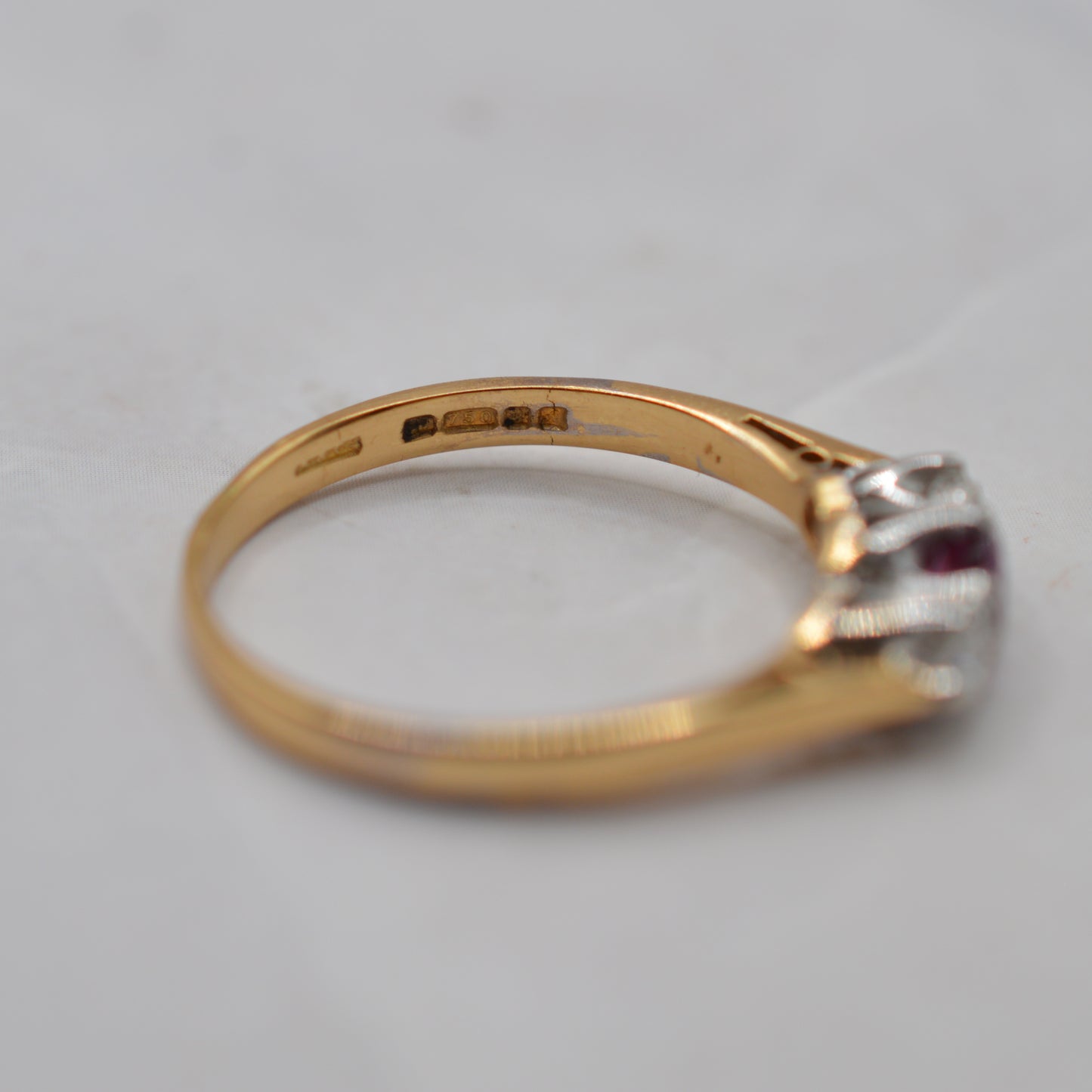 1970s 18ct Gold Pink Sapphire & Diamond Trilogy Ring