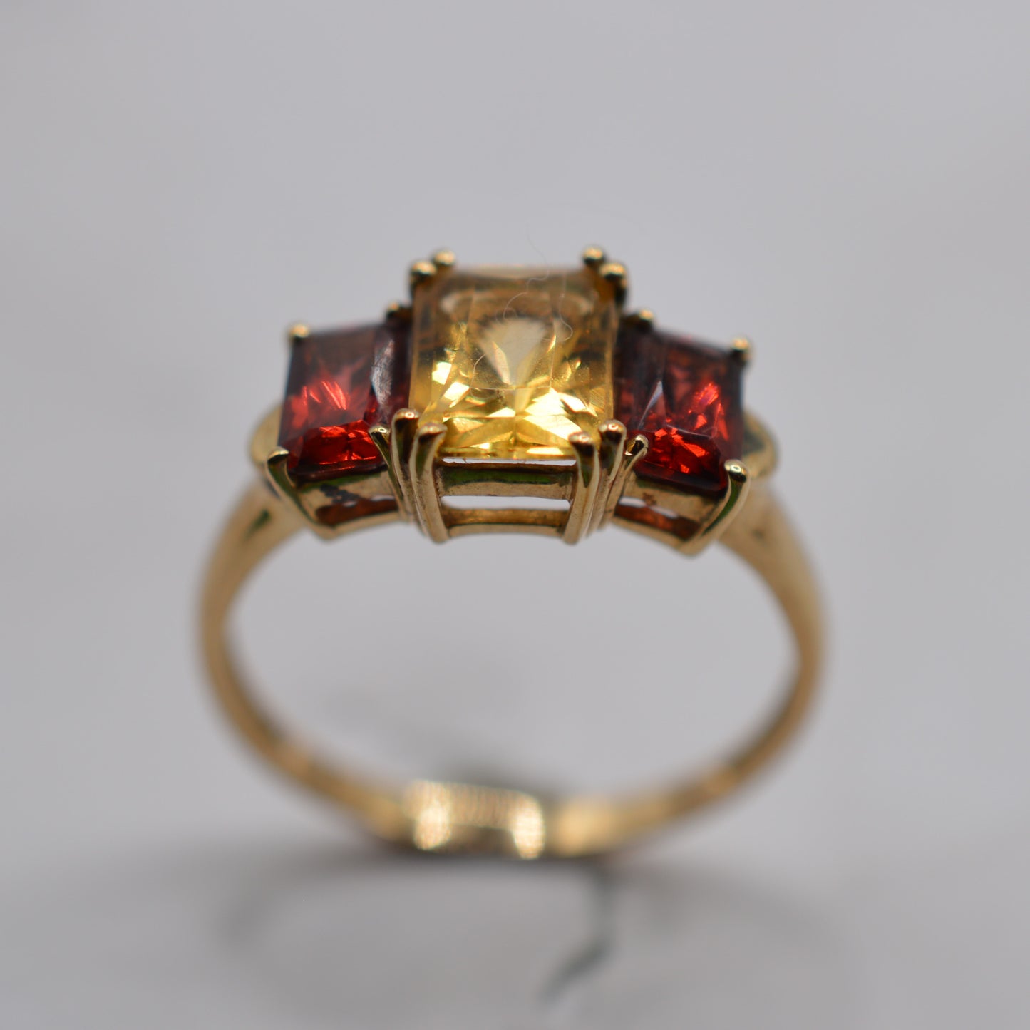 1990s 9ct Gold Citrine & Garnet Trilogy Ring