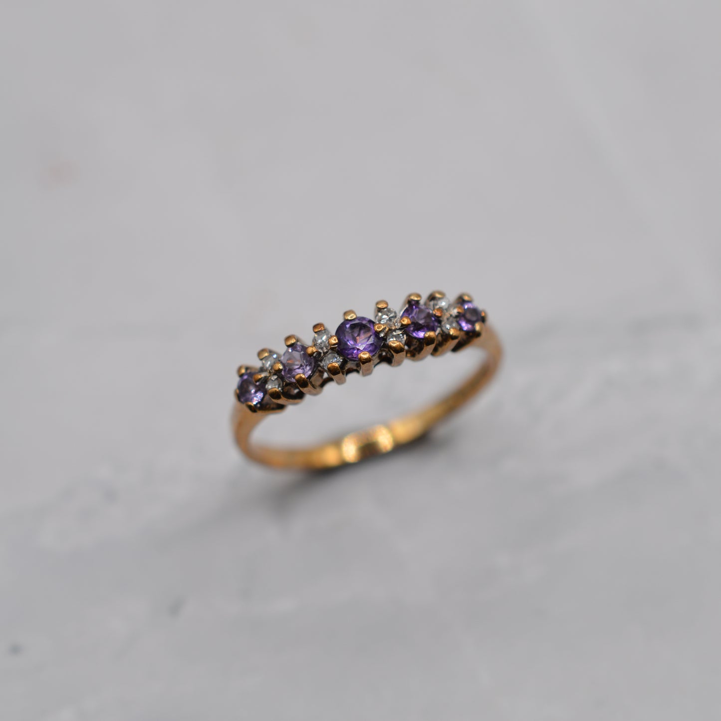9ct Gold Amethyst & Diamond Half-Eternity Ring