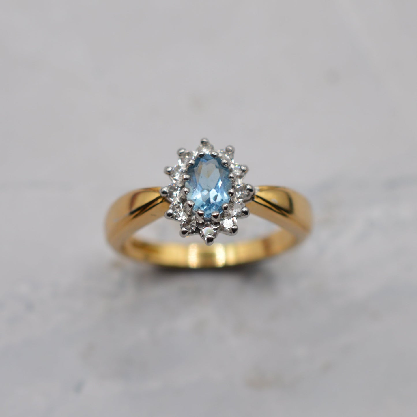 18ct Gold Aquamarine & Diamond Cluster Ring