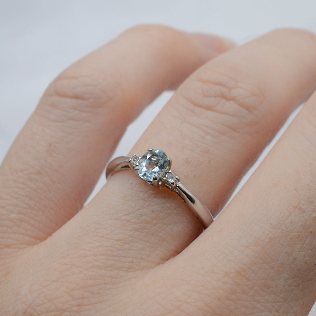 9ct White Gold Aquamarine & Diamond Trilogy Ring