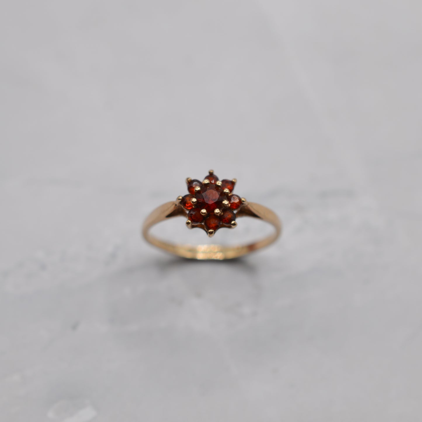 1970s Vintage 9ct Gold Garnet Cluster Ring