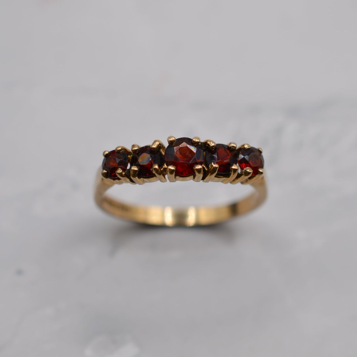 1990s 9ct Gold Garnet Five-Stone Ring