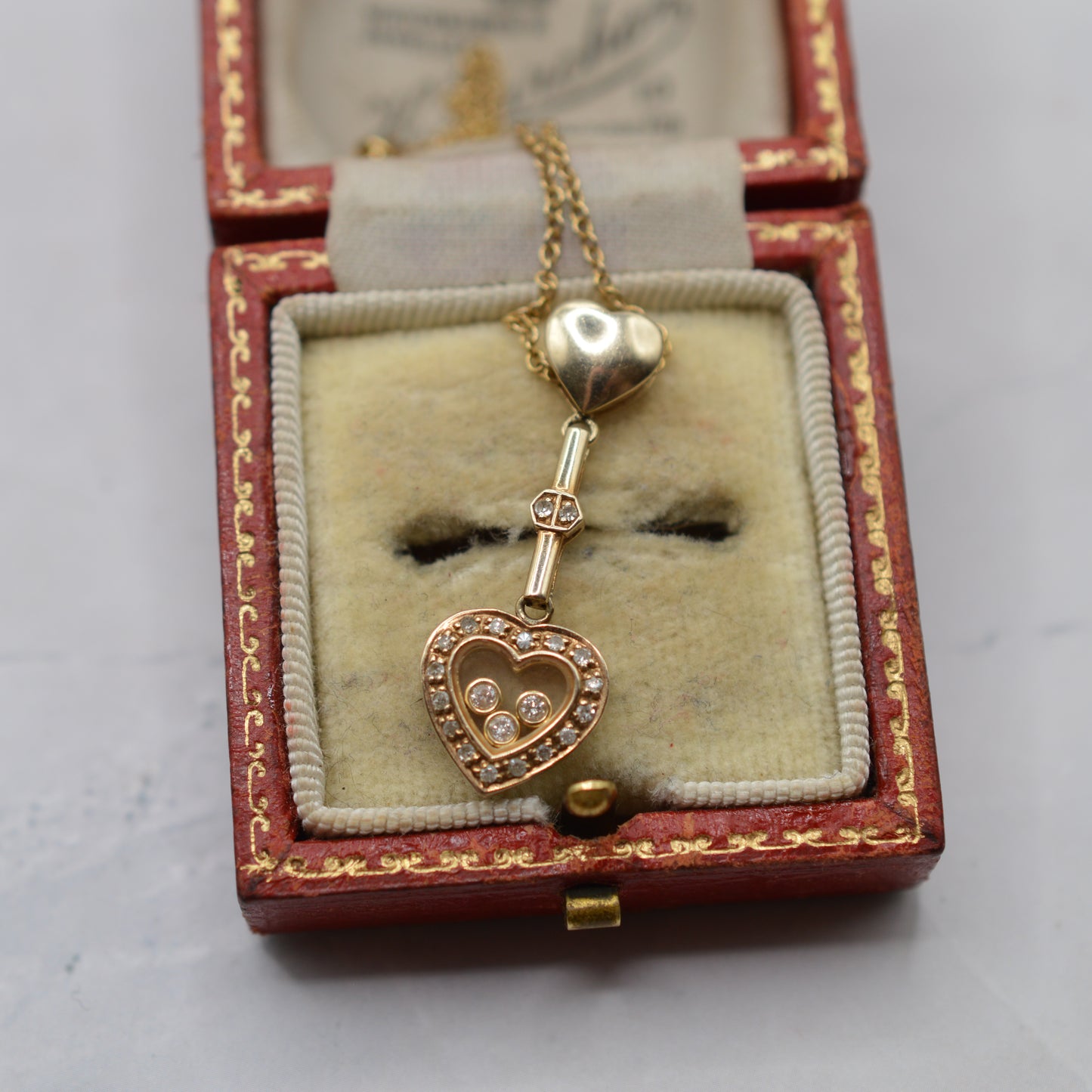9ct Gold Floating Diamond Heart Pendant Necklace (17”)